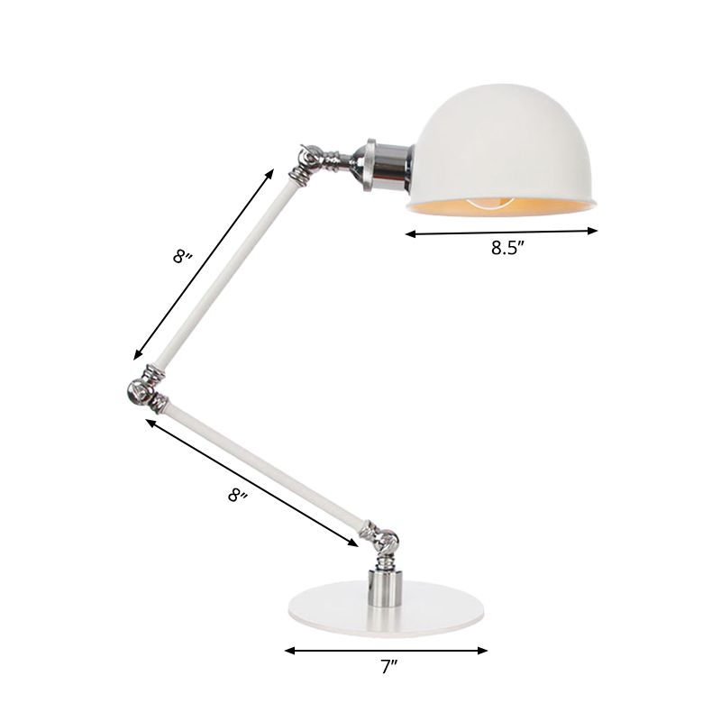 Dome Studeerkamer Leeslamp Metaal 4"/8,5" Breed 1 Licht Industrieel Stijlvolle Bureauverlichting in Wit, 8"+8"/8"+8"+8" Lengte Arm