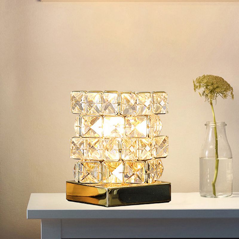 Crystal Rubik Cube Mini Table Lamp Simple Single Bedroom Nightstand Light in Silver/Gold