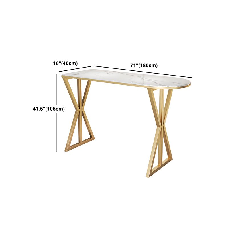 Glam Bistro Table with Gold Metal Base Glossy White Stone Top Bar Table