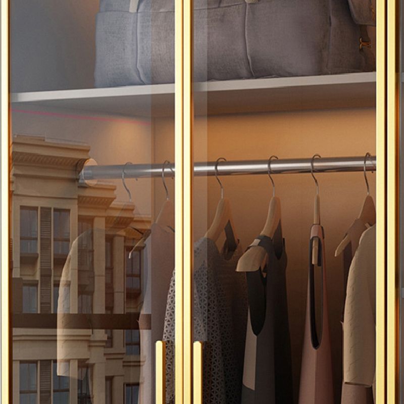 Modern Wood and Glass Wardrobe Freestanding Wardrobe with Soft Close Drawers and Doors