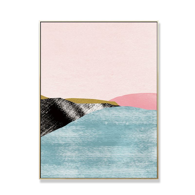 Pastel Nordic Style Wall Art Illustration Mountain River Scenery Canvas Print for Room