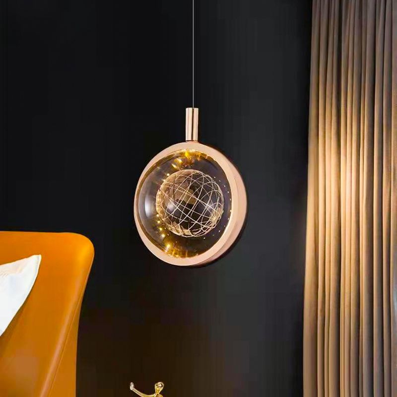 1-Light Modern Crystal Pendant Light Globe LED Hanging Pendant for Bedroom