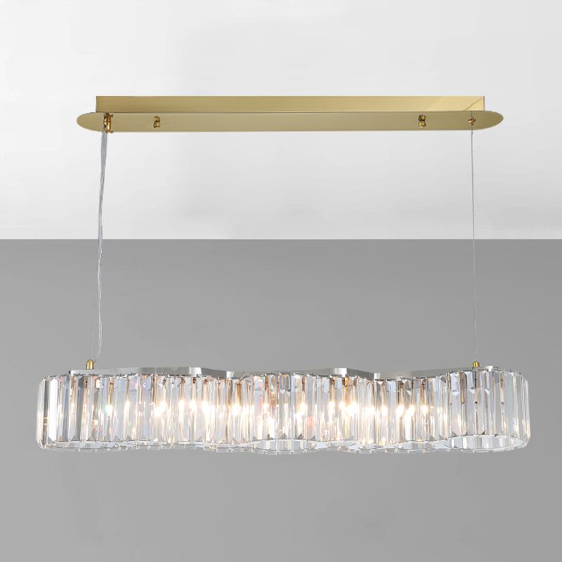 33.5 Inches Wide Crystal Island Light 7 Lights Contemporary Style Dining Table Lighting Fixture with Adjustable Hanging Wire