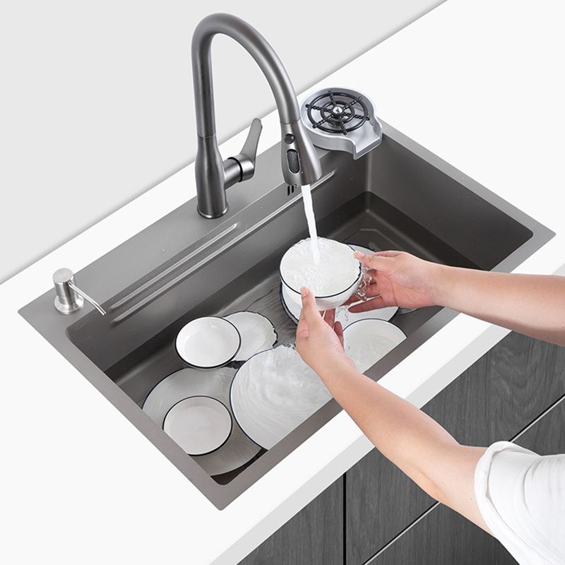 Grey Stainless Steel Kitchen Sink Single Bowl Sink with Soap Dispenser