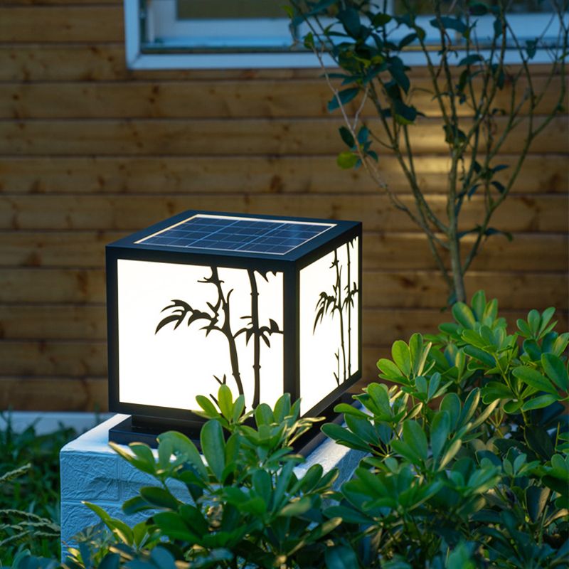 Black Square Pillar Lamp Waterproof Outdoor Solar Lights for Garden