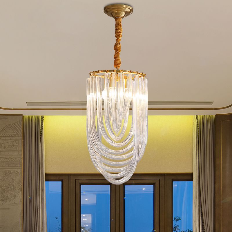 Gold Half-Oval Pendant Light Fixture Modern Style 3 Heads Clear Twisted Crystal Chandelier Lighting