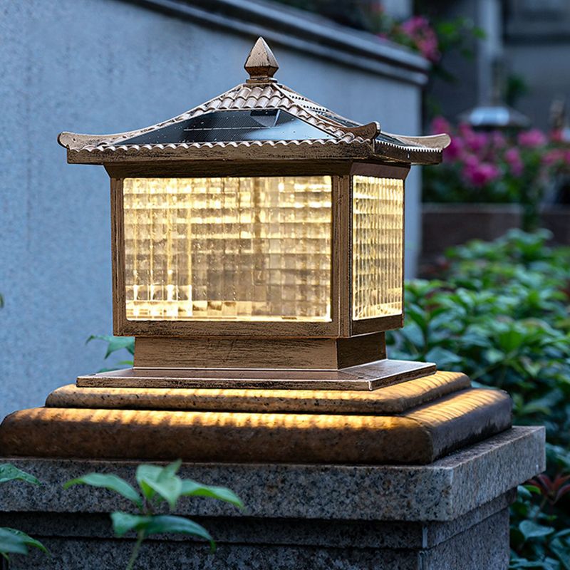 Rectangular Shape Metal Solar Pillar Lamp Modern-Style 1 Light Outdoor Waterproof Light