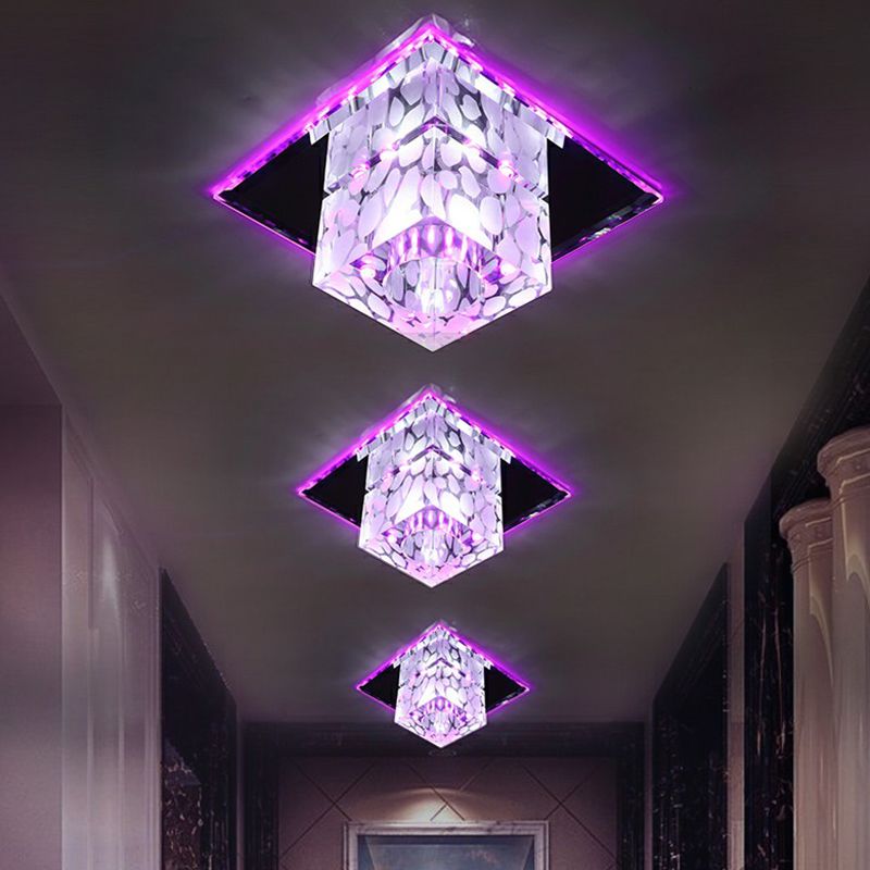 Cube Shaped Flush Mount Lighting Minimalist Crystal Hallway LED Flush Mount Fixture