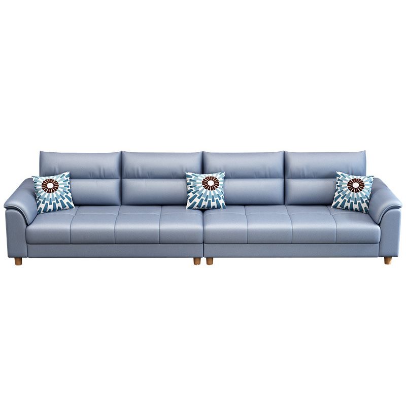 Scandinavian Blue Faux Leather Pillow Top Arm Sofa/Sectionals with Wear-Resistant