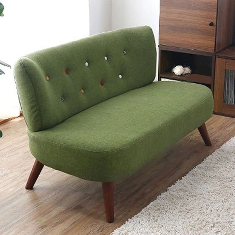 Contemporary Cotton Armless Sofa with Tufted Back and Solid Wood Legs