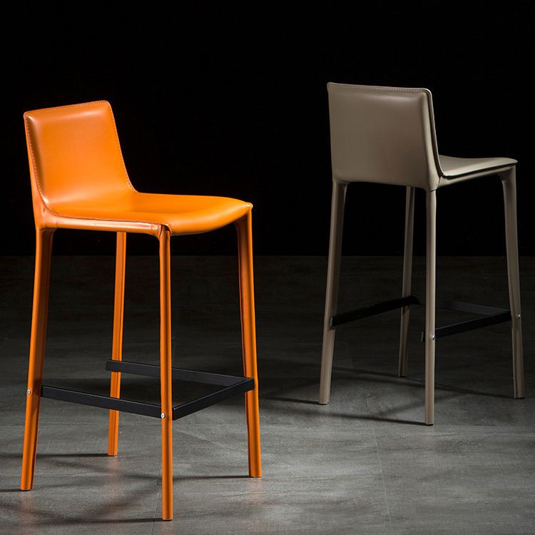 Contemporary Leather Barstool Indoor Bar Stool with Iron Legs and Low Back