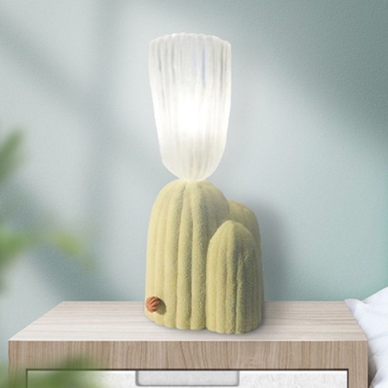 Lampada da comodino Cactus bianco/verde Lampada da lettura a LED in vetro trasparente nordico con base in resina