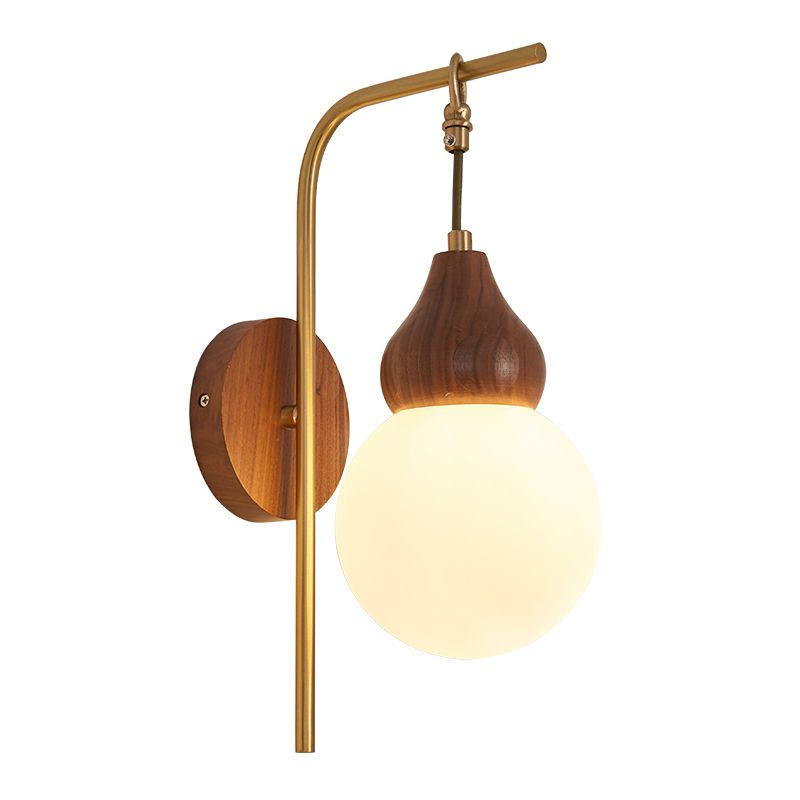 Globe Wood Wall Lamp 1-Light Contemporary Glass Armed Wall Mount Lamp for Bedroom