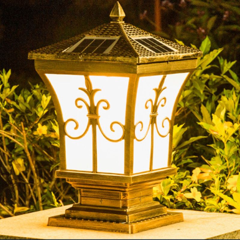 Rectangular Shape Metal Solar Pillar Lamp Modern 1 Light Outdoor Light