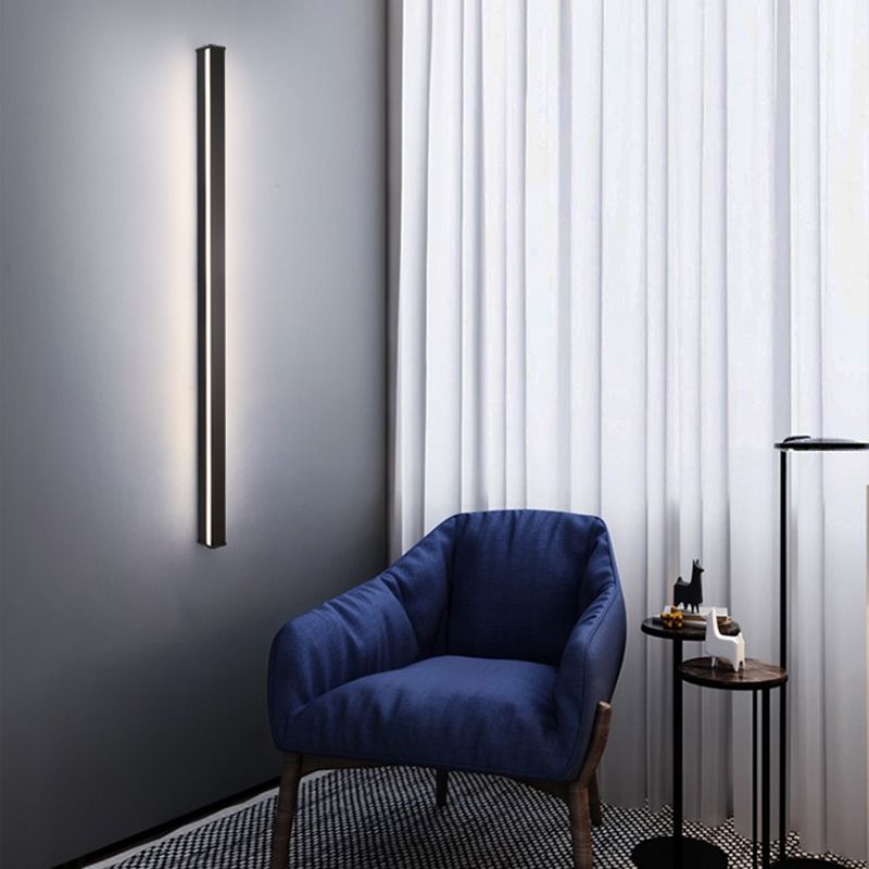 Modern Style Long Strip Shade Wall Sconce Metal 1 Light Sconces in Black for Bedside