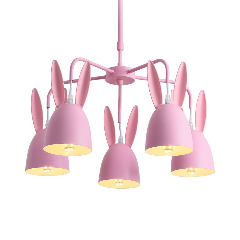 Métal de lapin de lapin Drop Pendant Light Cartoon 5 lumières Light Lighting Chandelier Lighting in Pink