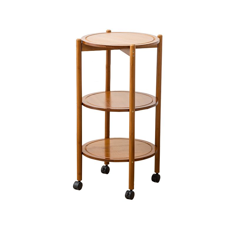 Modern Round Wood Side Table with 4 Legs and Storage for Living Room