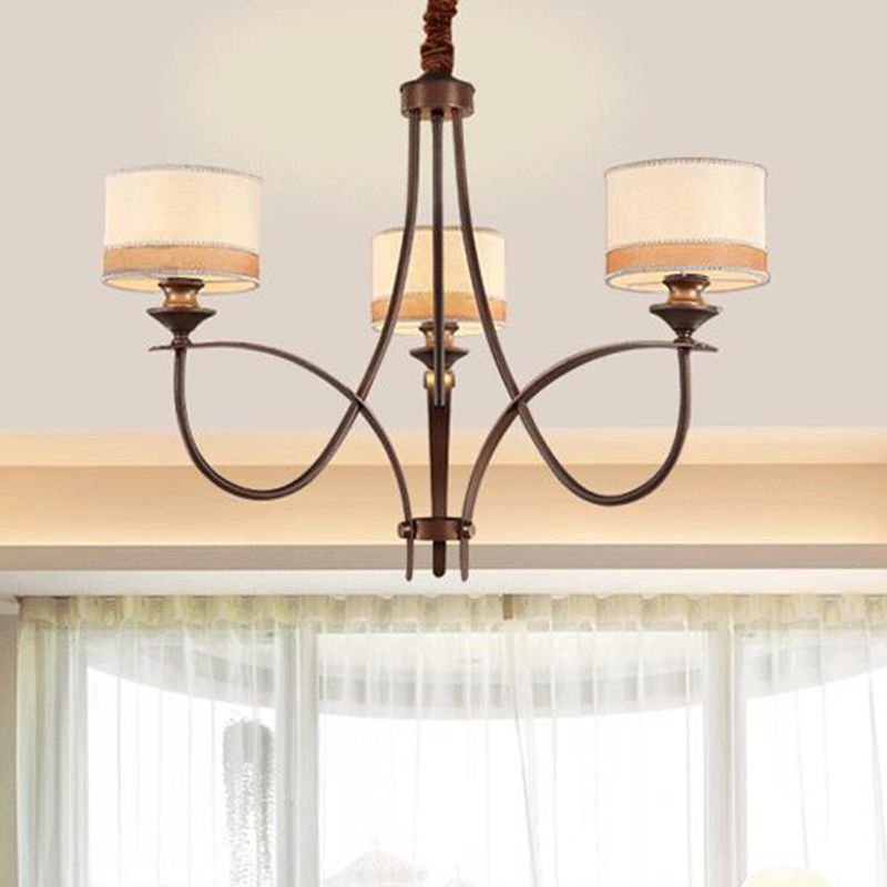 Light Tan 3/6 Lights Pendant Chandelier Classic Fabric Drum Hanging Light for Living Room
