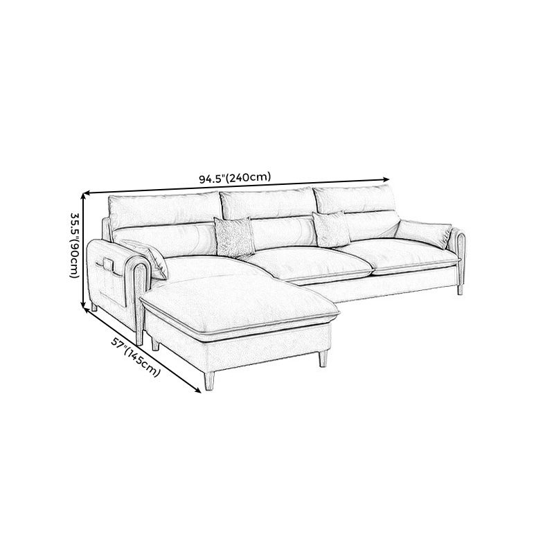 Scandinavian Beige Genuine Leather Straight Arm Sofa/Sectional with Storage