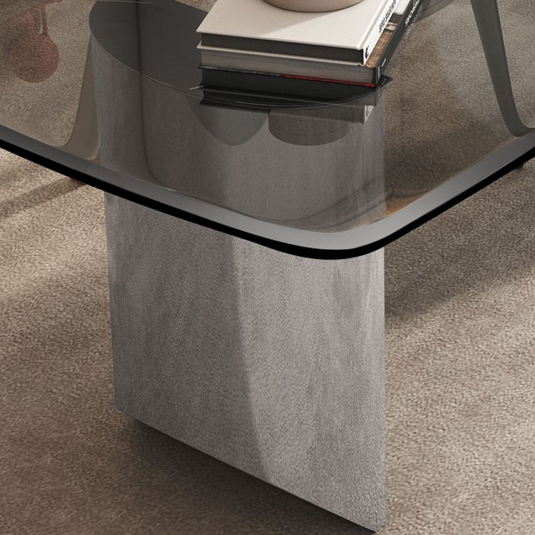 Modern Style Rectangle Glass Dinner Table with Double Pedestal