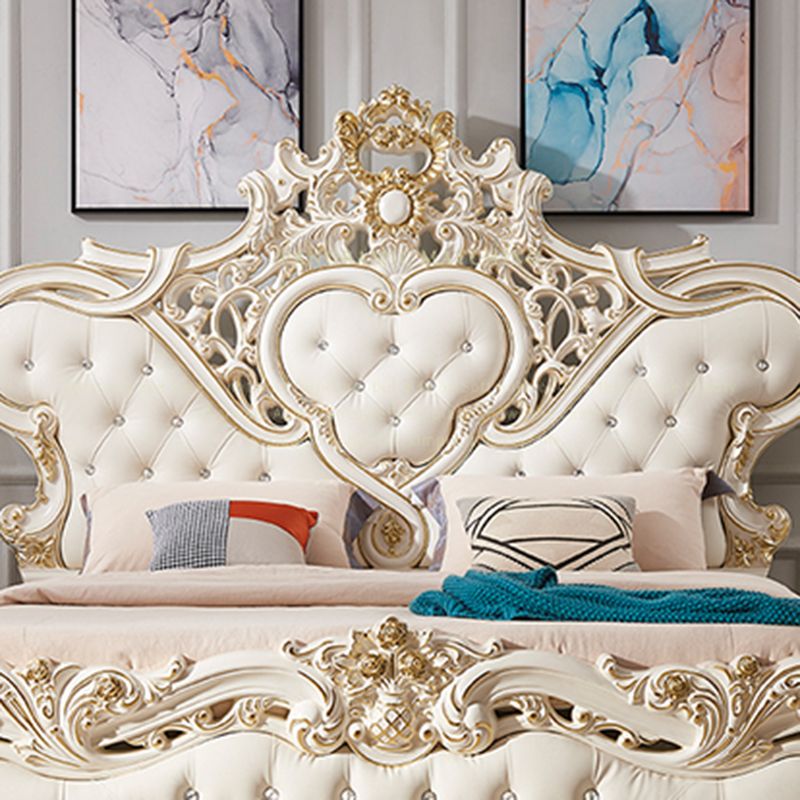 Victorian Standard Bed Upholstered Headboard Tufted Pine Wood Panel Bed