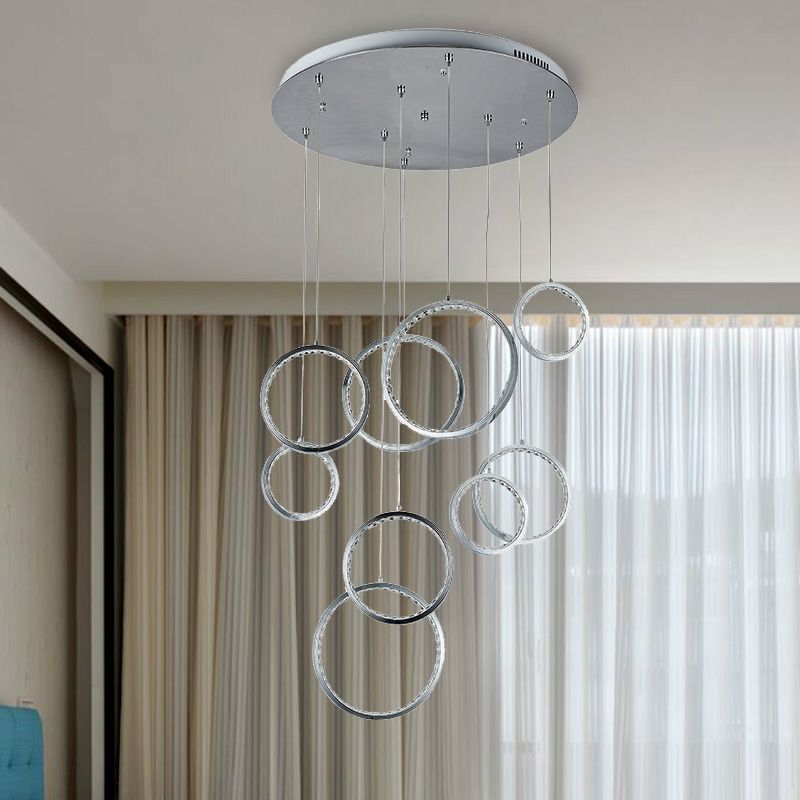 Circle Crystal Cluster Light Minimalista 9 luces Kit de lámpara colgante de níquel en luz cálida