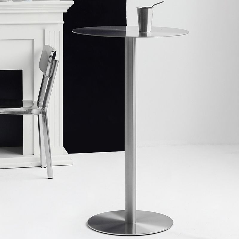 Industrial Silver Counter Height Table Metal Pedestal Bar Table