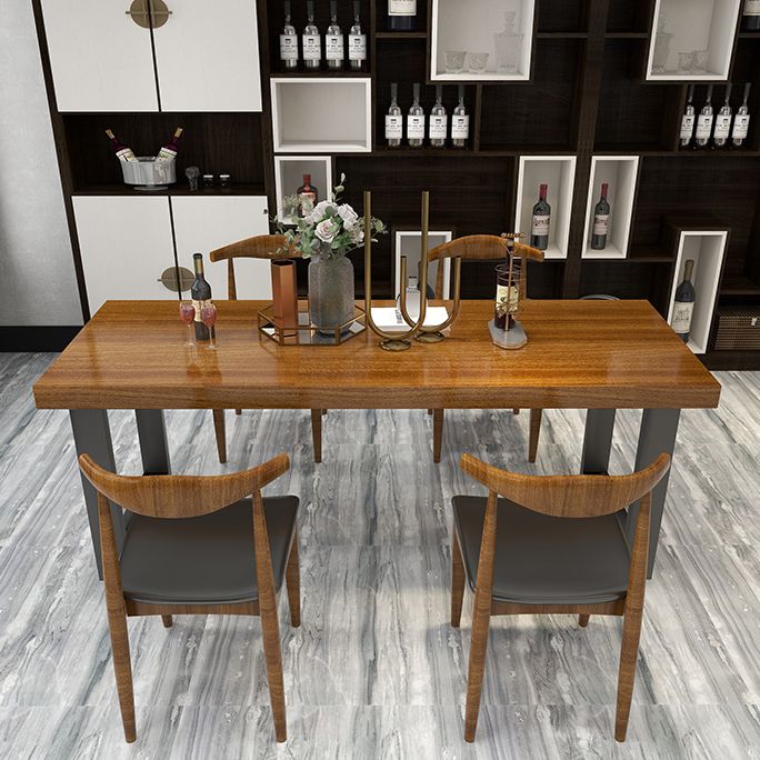 Black Metal Sled Base Table Industrial Dining Site Table with Wood Top