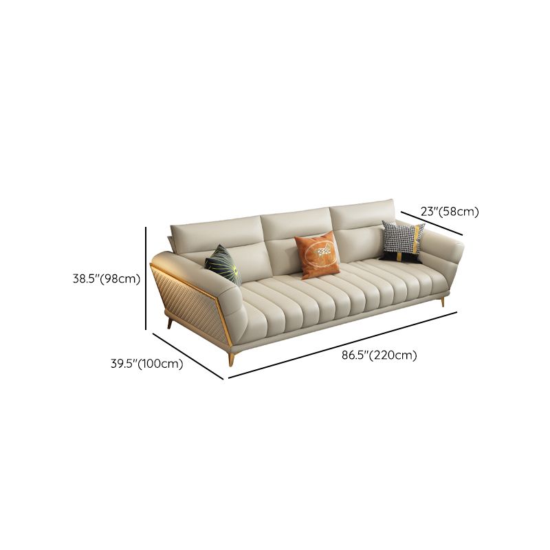 Solid Wood Glam Genuine Leather Flared Arm Sofa with Pillows