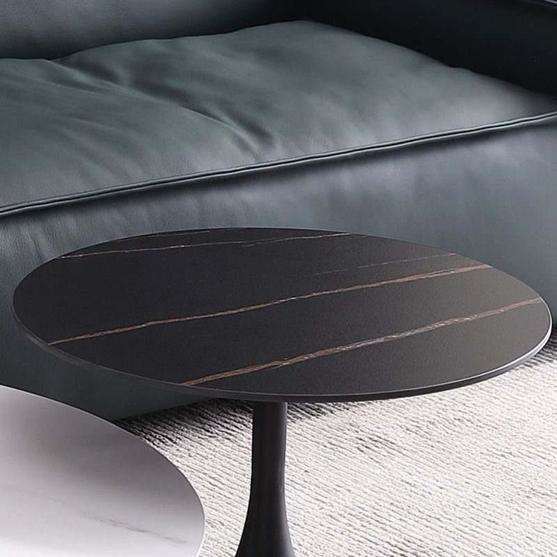 Round Slate Coffee Table Set Metal Pedestal Simple Cocktail Table