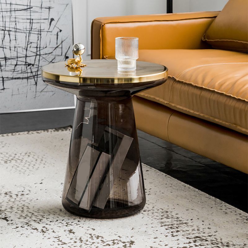 Pedestal Glass End Table Metal Top Round Side Table - 18.11" W x 18.11" D x 20.87" H