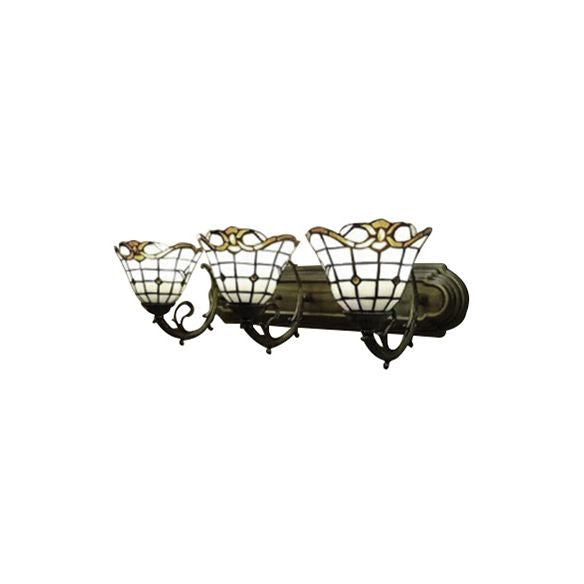 Tiffany Victorian Design Sconce Light Lattice Bell 3 Bulbs Glass Wall Lamp for Living Room