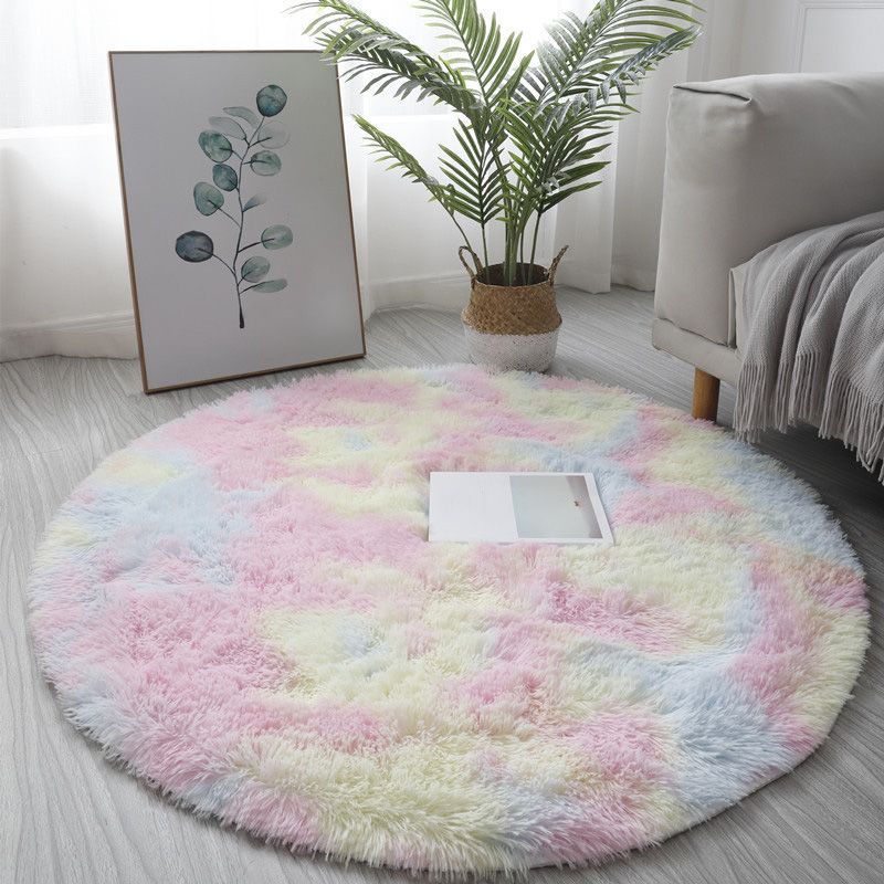 Round Plain Shag Rug Polyester Funky Carpet Pet Friendly Indoor Carpet for Home Decoration