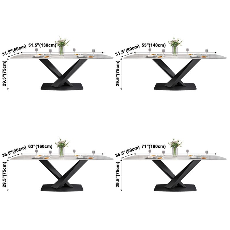 Metal Modern Rectangular Dining Table Sintered Stone Table with Pedestal Base