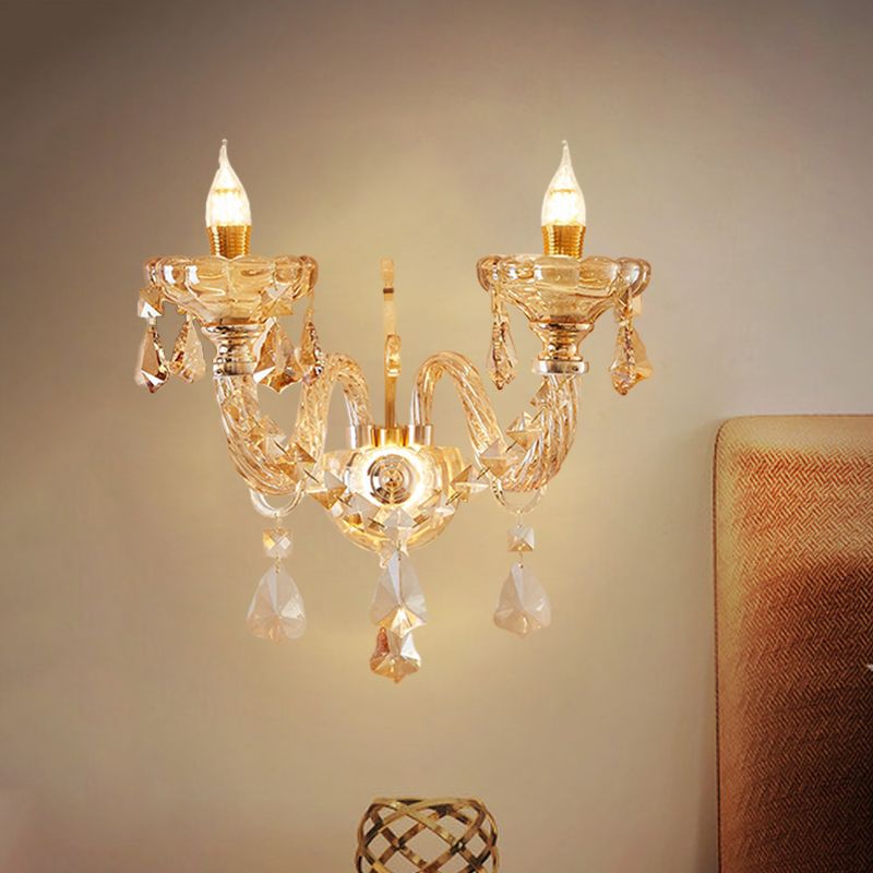 2 têtes Crystal Mur Crystal Light moderniste moderniste Gol Flower Bedroom Wall Lampe
