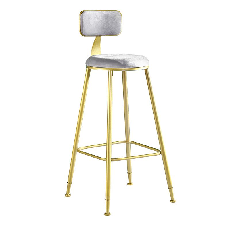 Glam Style Velvet Barstool Round Bar Height Stool with Gold Frame
