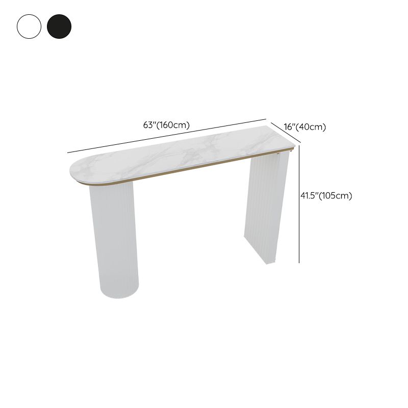 Faux Marble Bistro Bar Table Double Pedestal Bar Table for Living Room