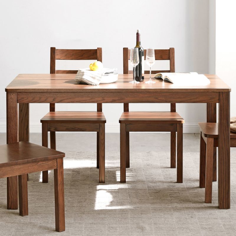 Contemporary Rectangle Dining Table Oak Solid Wood Table with 4 Legs for Kitchen Dinner Dining Room