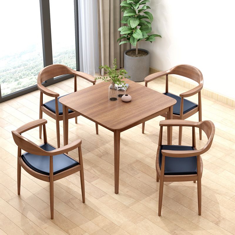 Solid Wood Dining Table Brown Square Dining Table with 4 Legs