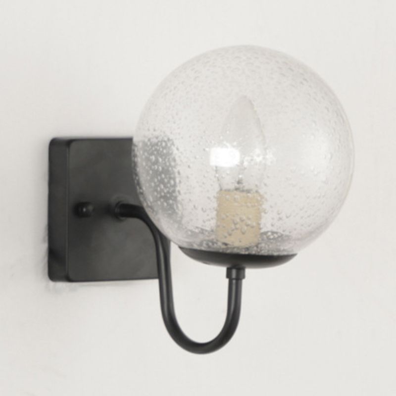 Industrial Glass Wall Light Globe 9.5" High Wall Sconce in Black for Bedroom