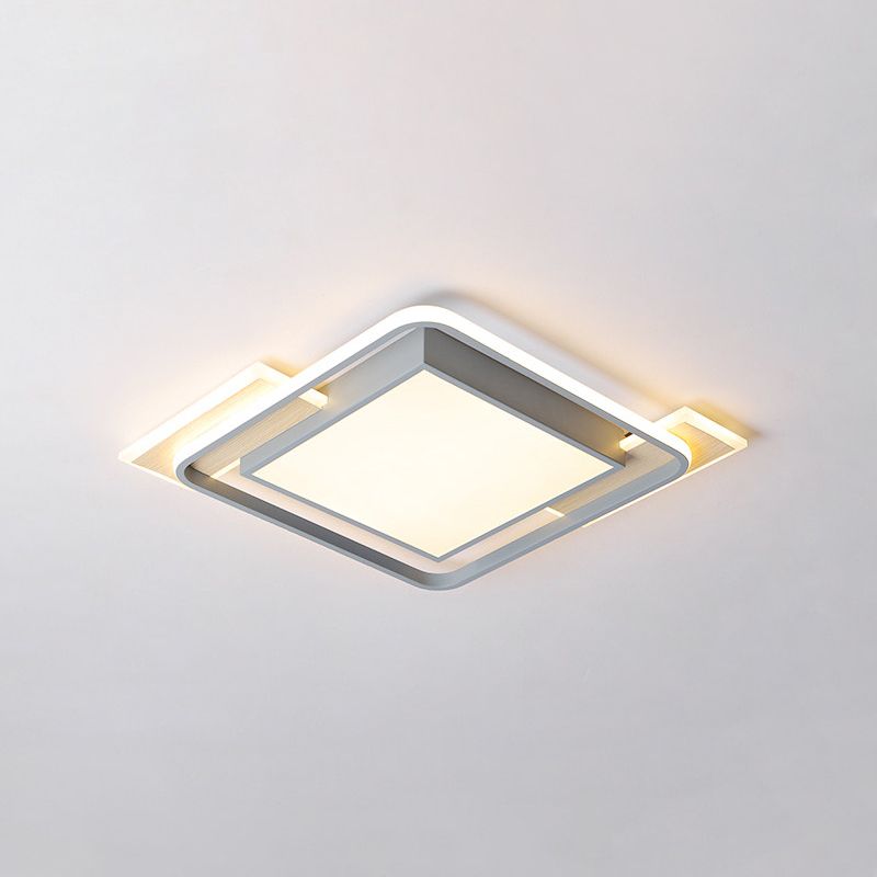 Grey Square Box Flush Mount Lighting Nordic Aluminum LED Ceiling Fixture with Frame Guard in Warm/White Light