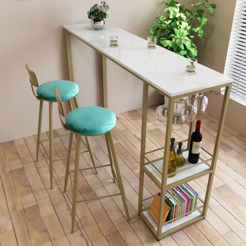 Glam 1/3 Pieces Bar Table Set Rectangle Stone Counter Table with Stools for Dining Room