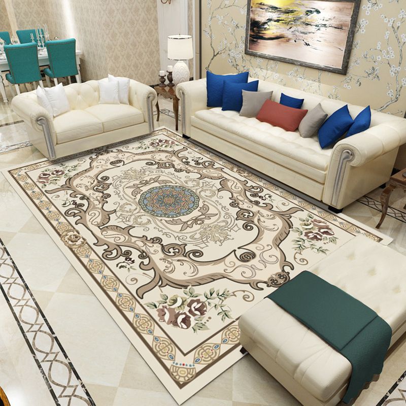 Shabby Chic Medallion Print Rug Polyester Area Rug Pet Friendly Carpet for Living Room