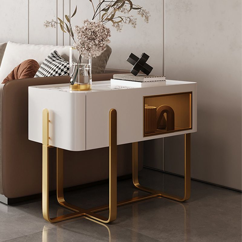 Mid-Century Marble Top Side Accent Table Metal Frame End Table