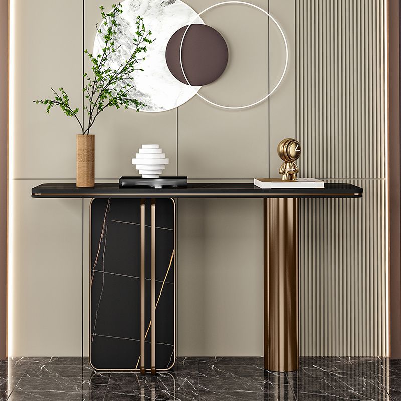 Rectangle Shape Contemporary Console Table Stone Sofa Table in Black/Grey