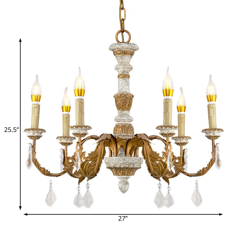 Gold Candle Chandelier Light Traditional Crystal 6 Lights Living Room Hanging Light Fixture
