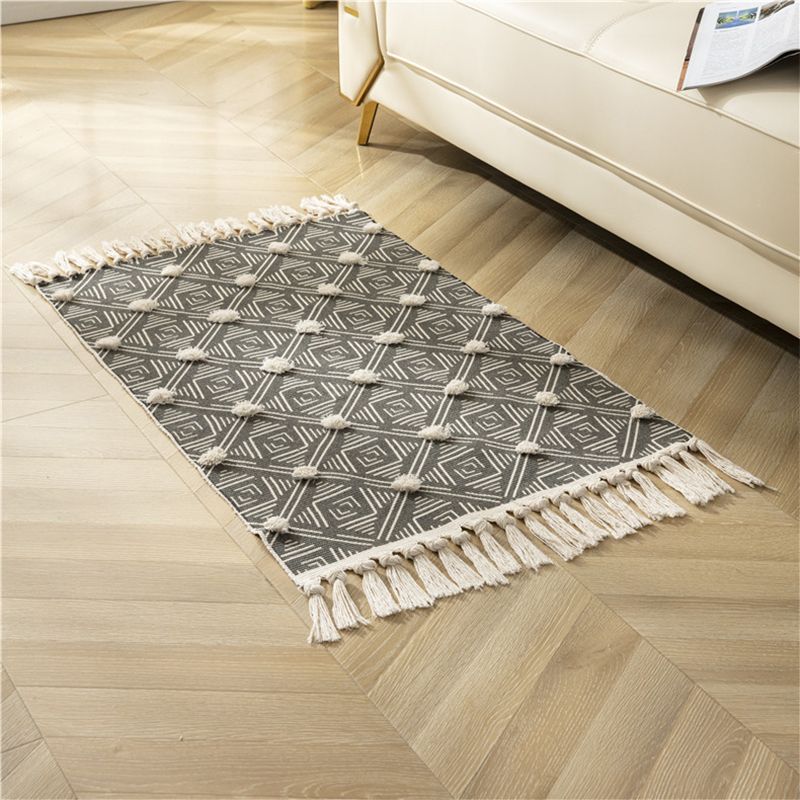 Bohemian Multi-Color Rug Americana Print Area Carpet Fringe Cotton Blend Rug for Home Decor