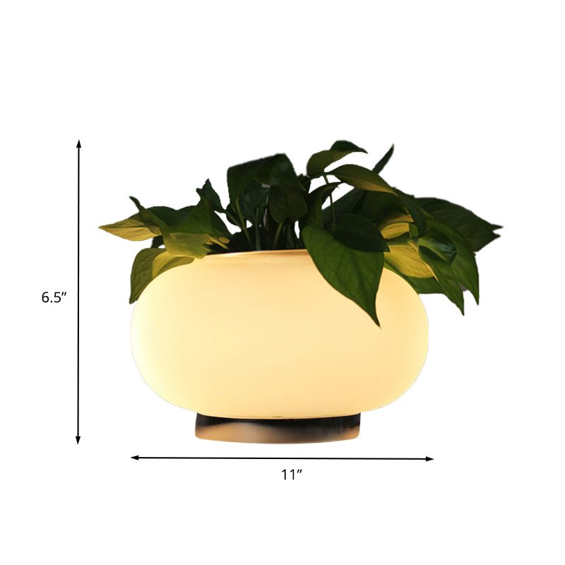 Lampada da comodino da soggiorno a LED industriale con lampada da tavolo ovale in vetro bianco con decorazione vegetale