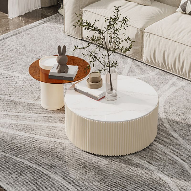 Round Slate Top Coffee Table Glam Drum Coffee Cocktail Table