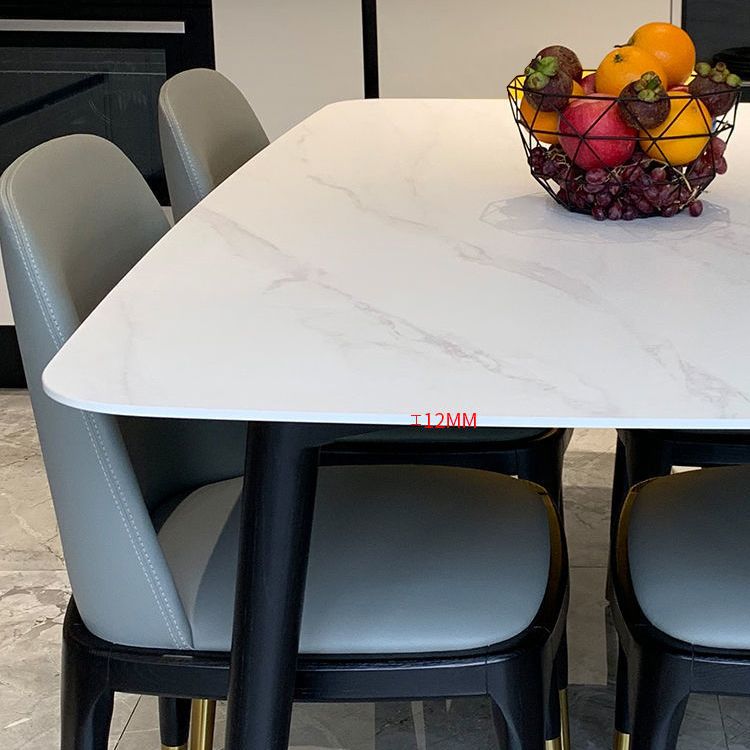 Scandinavian White Slate Dining Table Rectangular Dining Table with Wood Base